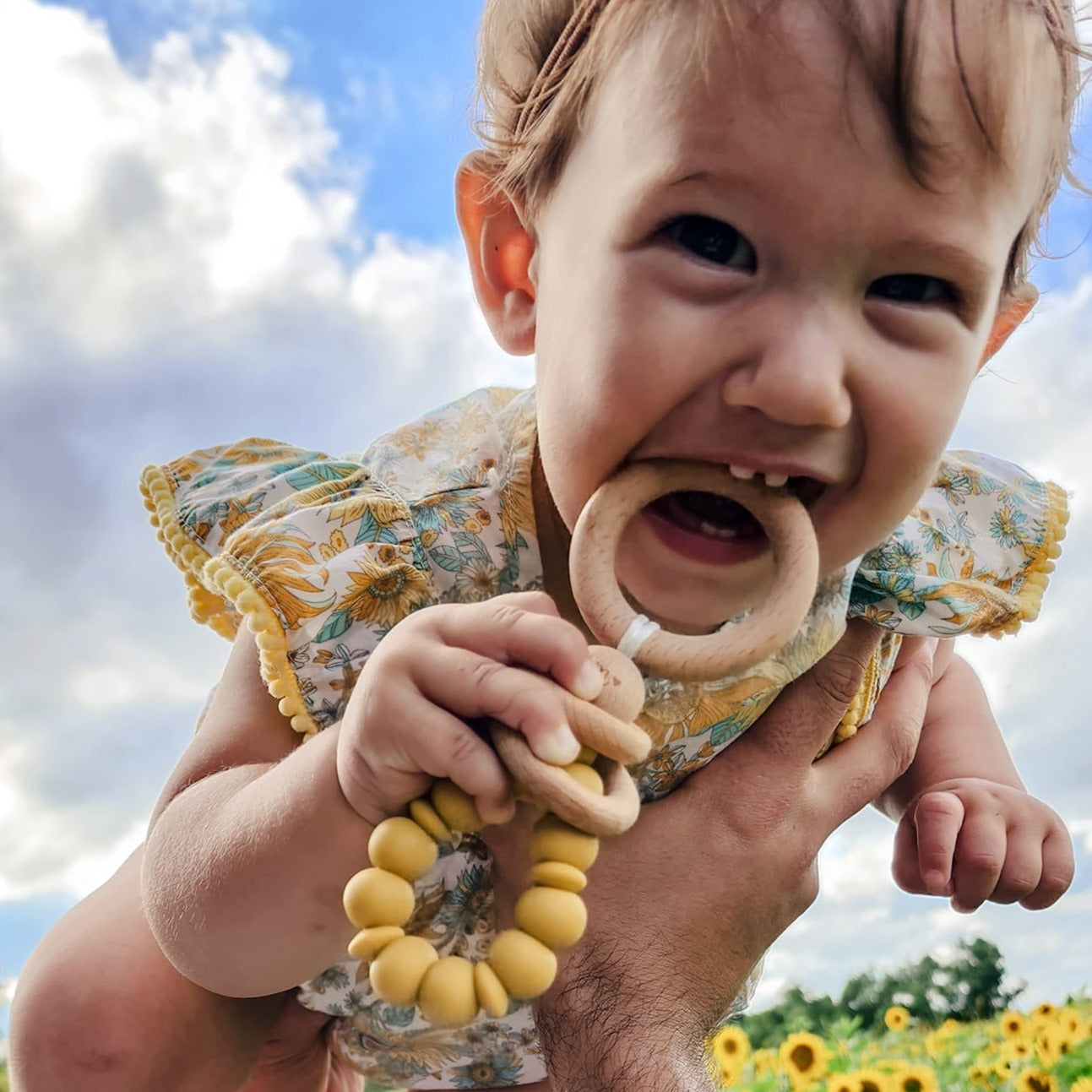 Teething rattle wood rattle baby teething