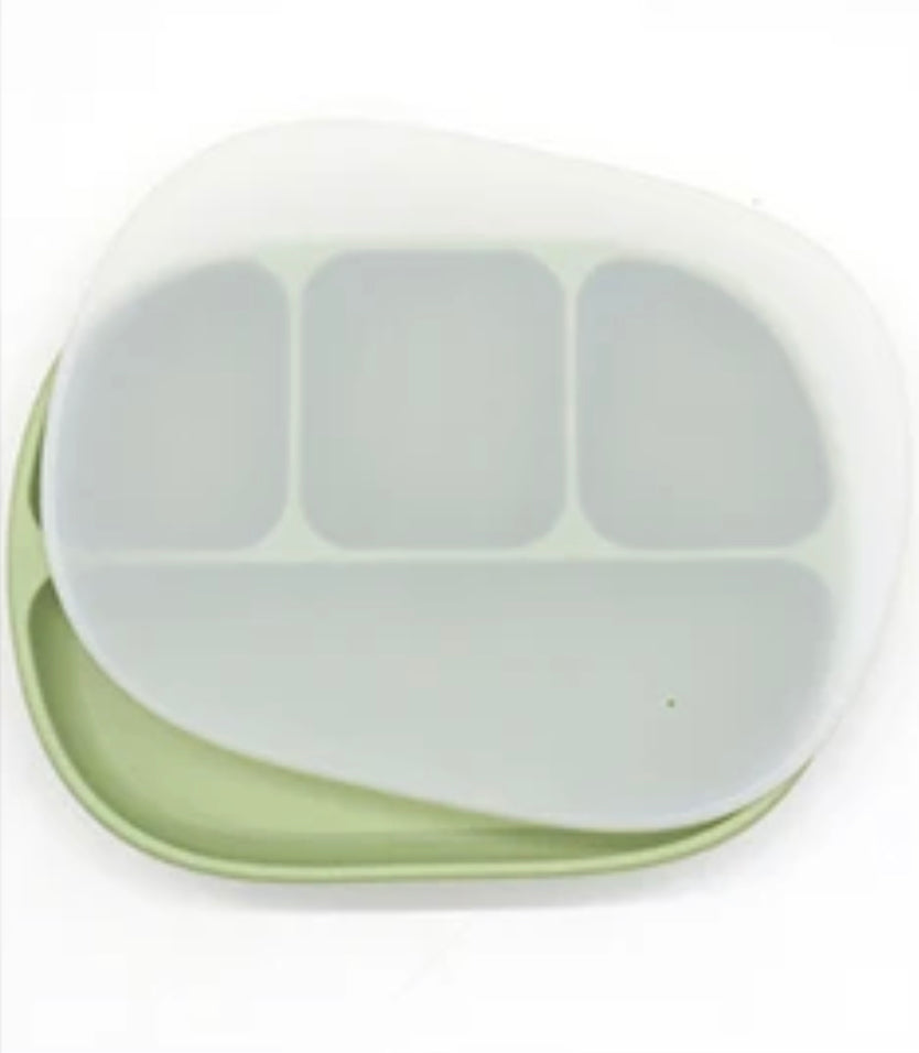 Silicone Suction Plate With Lid | Green
