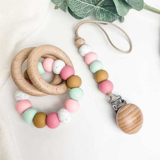 Classic Rattle + Clip | Modern Rainbow