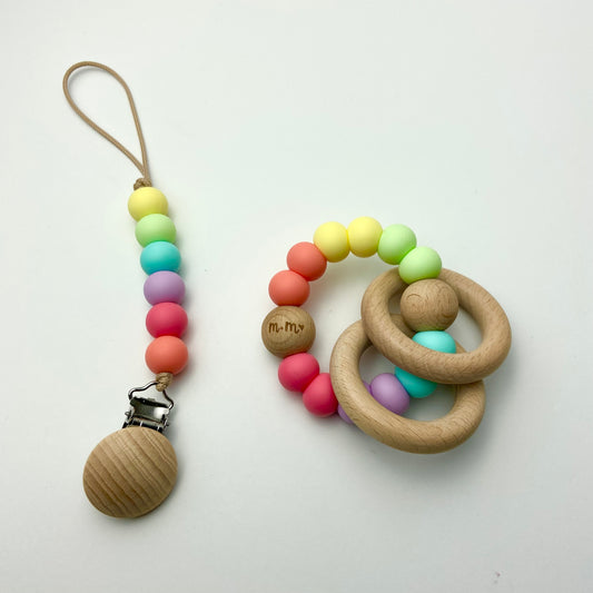 Rainbow Rattle + Clip set